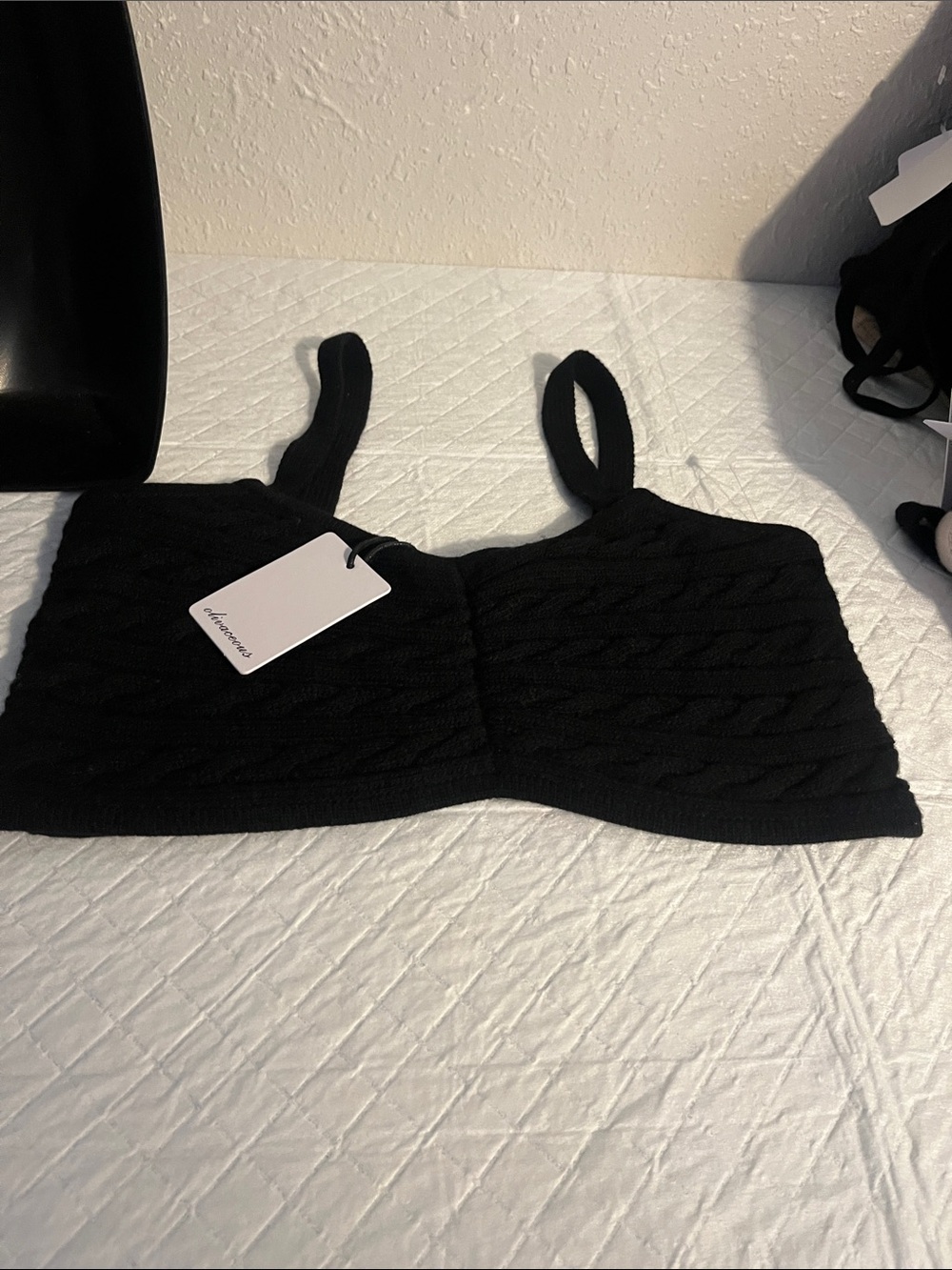 Olivaceous Black Cable-Knit Crop Tank